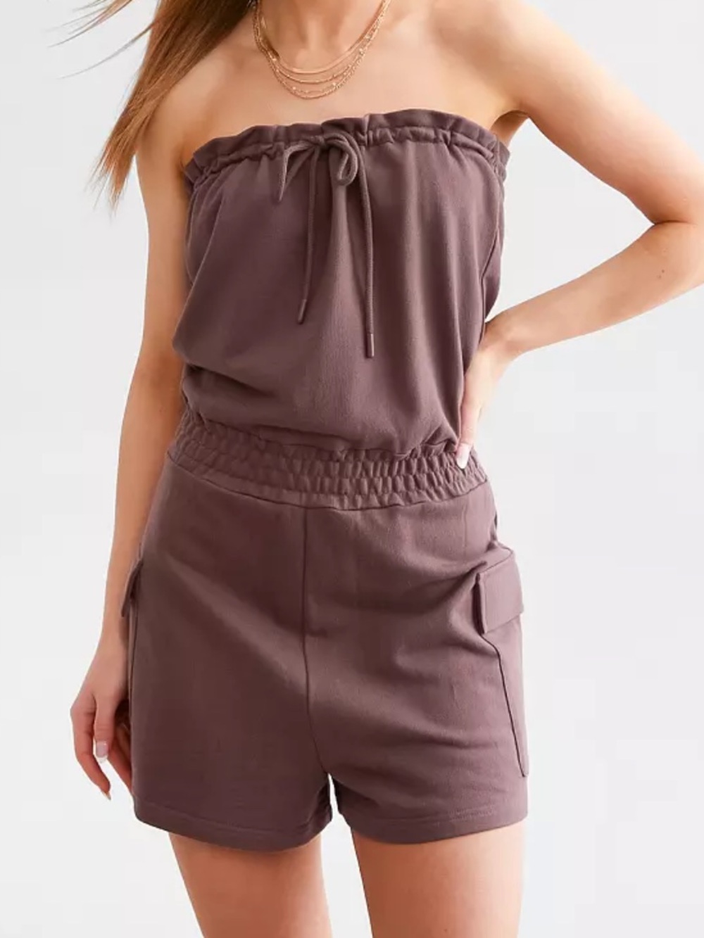 Willow & Root Drawstring Waist Brown Romper